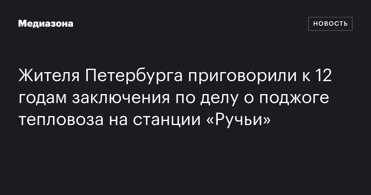 Жителя Петербурга приговорили к 12 годам заключения по делу о поджоге тепловоза на станции «Ручьи»