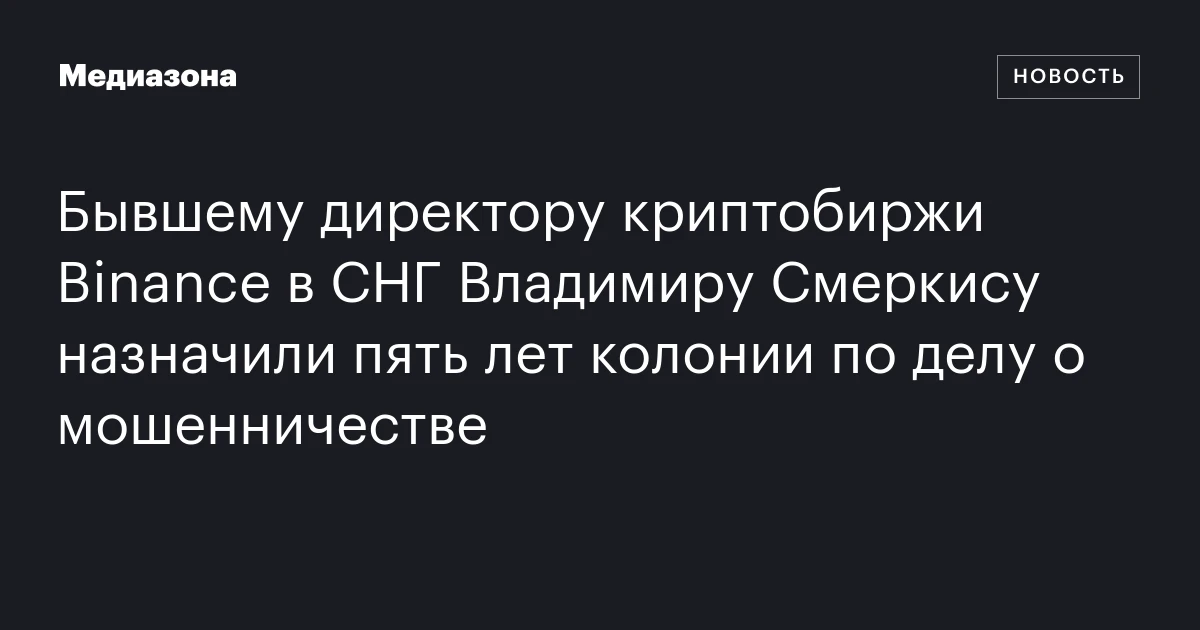 Бывшему директору криптобиржи Binance в СНГ Владимиру Смеркису назначили пять лет колонии по делу о мошенничестве