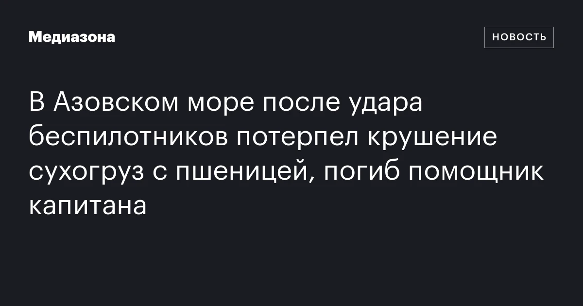 В Азовском море после удара беспилотников потерпел крушение сухогруз с пшеницей, погиб помощник капитана