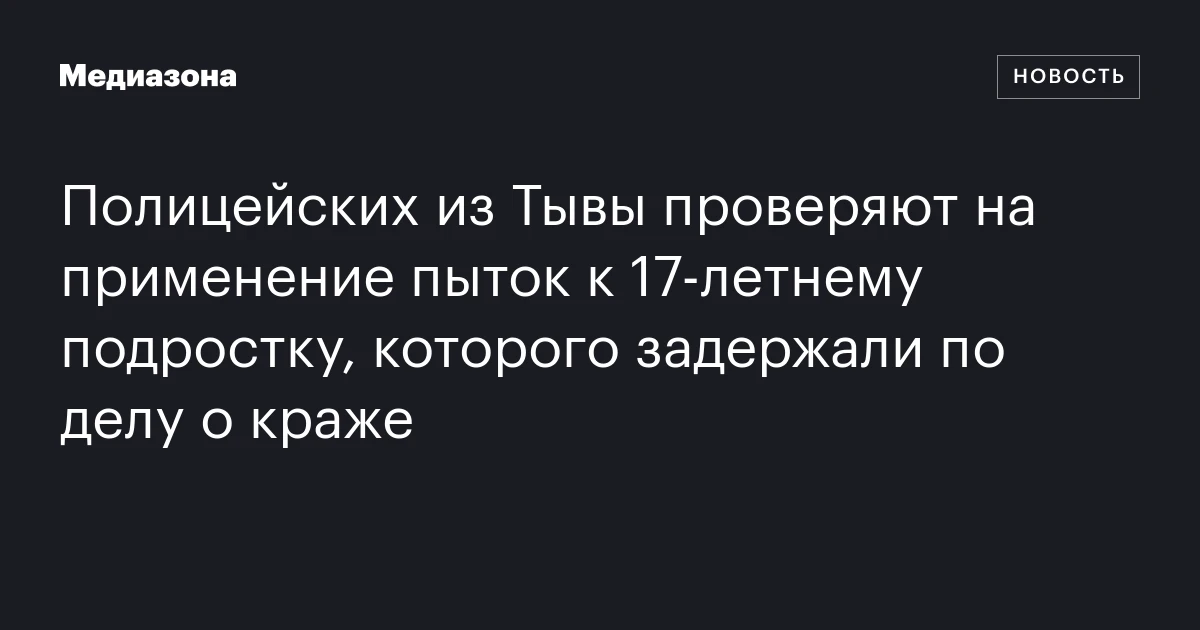 Полицейских из Тывы проверяют на применение пыток к 17‑летнему подростку, которого задержали по делу о краже