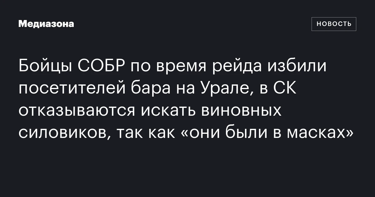 Бойцы СОБР по время рейда избили посетителей бара на Урале, в СК отказываются искать виновных силовиков, так как «они были в масках»