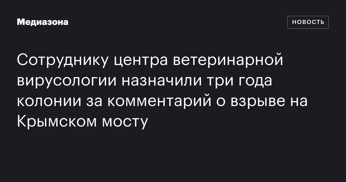 Сотруднику центра ветеринарной вирусологии назначили три года колонии за комментарий о взрыве на Крымском мосту