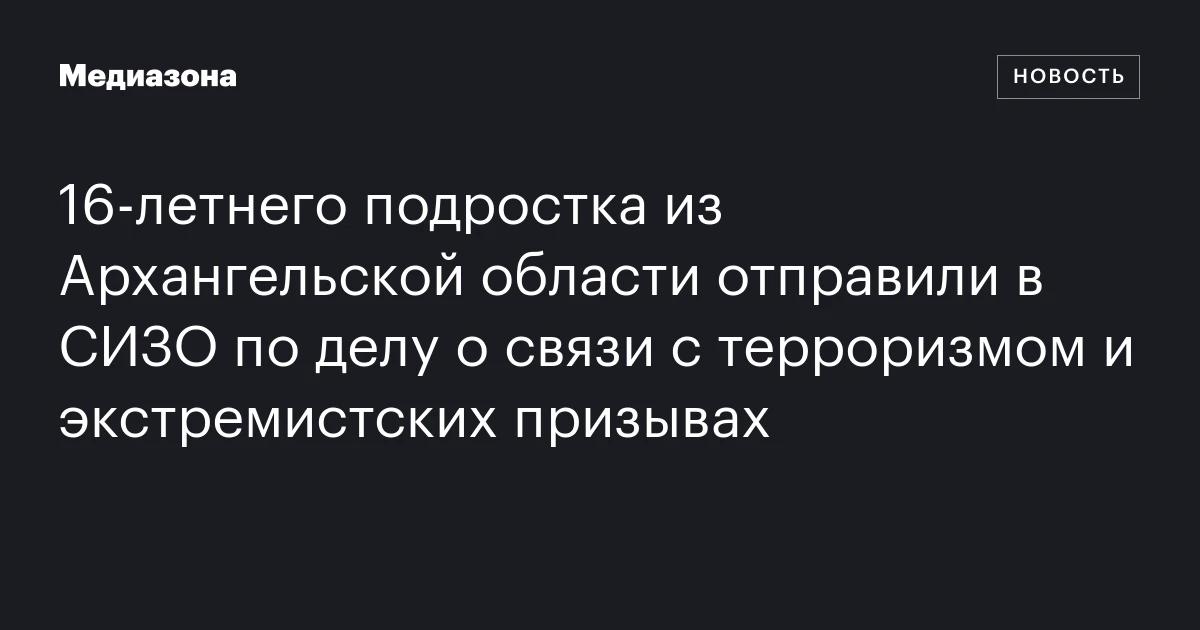 16‑летнего подростка из Архангельской области отправили в СИЗО по делу о связи с терроризмом и экстремистских призывах