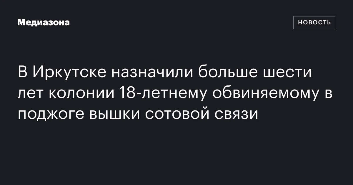 В Иркутске назначили больше шести лет колонии 18‑летнему обвиняемому в поджоге вышки сотовой связи
