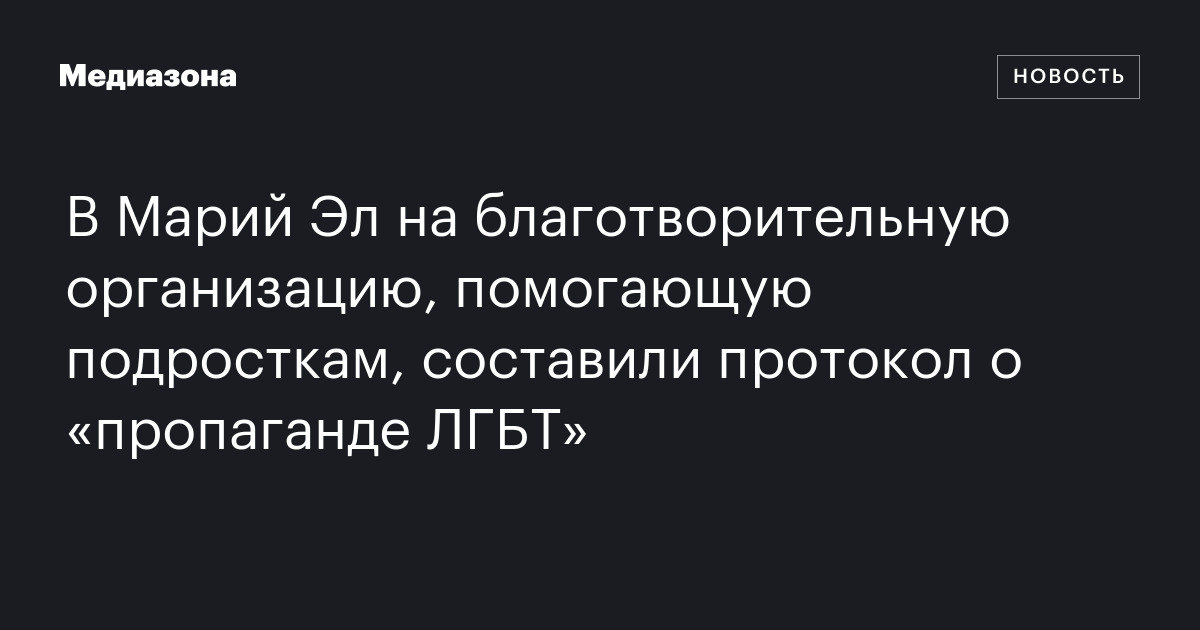 В Марий Эл на благотворительную организацию, помогающую подросткам, составили протокол о «пропаганде ЛГБТ»