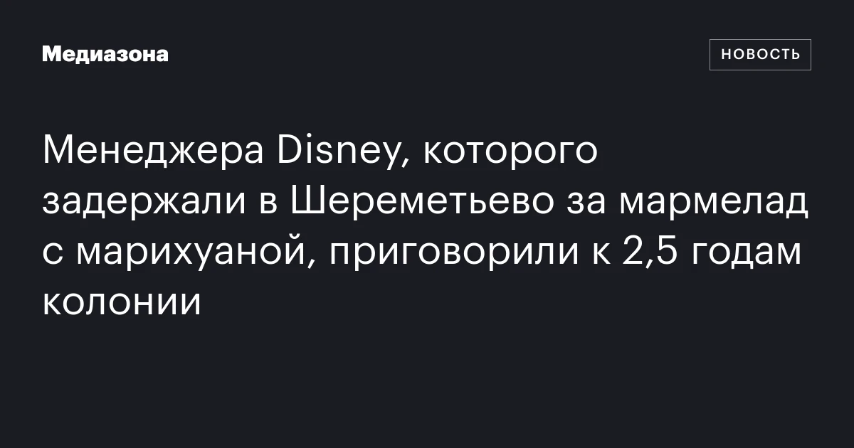 Менеджера Disney, которого задержали в Шереметьево за мармелад с марихуаной, приговорили к 2,5 годам колонии
