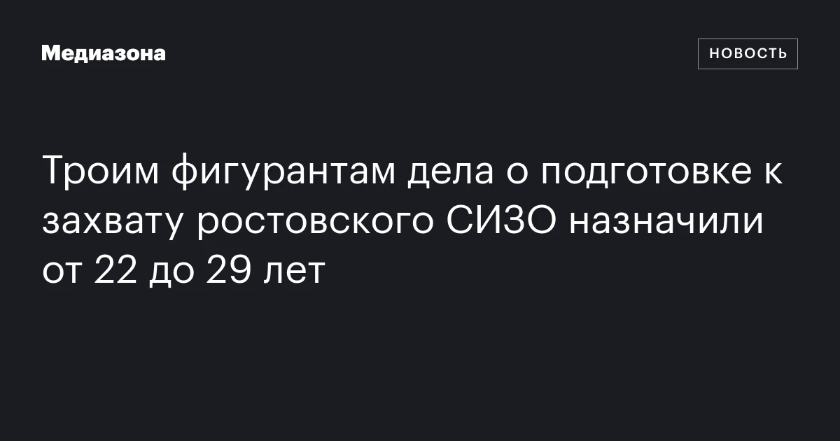 Троим фигурантам дела о подготовке к захвату ростовского СИЗО назначили от 22 до 29 лет