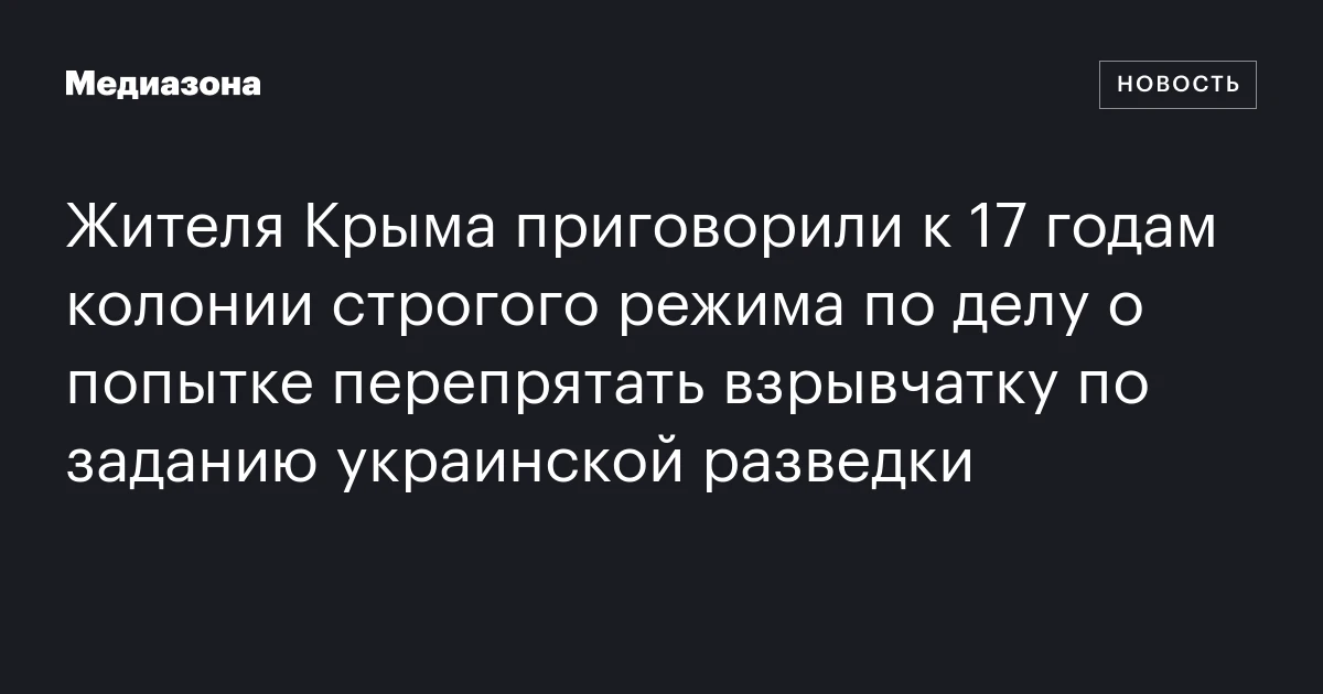 Жителя Крыма приговорили к 17 годам колонии строгого режима по делу о попытке перепрятать взрывчатку по заданию украинской разведки