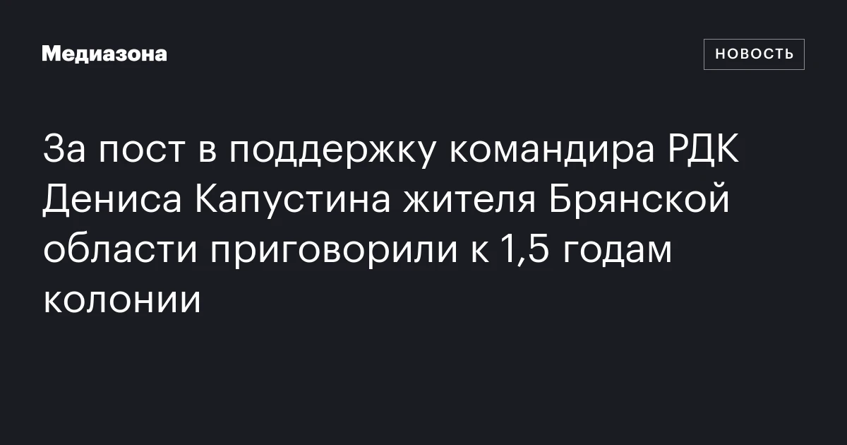 За пост в поддержку командира РДК Дениса Капустина жителя Брянской области приговорили к 1,5 годам колонии