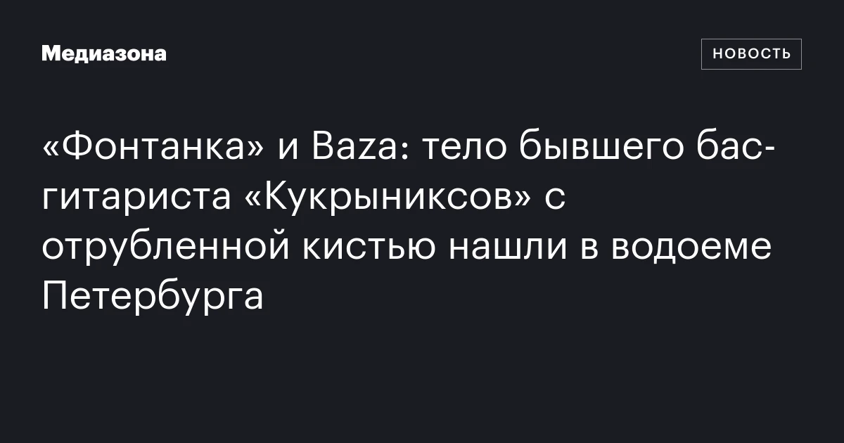 «Фонтанка» и Baza: тело бывшего бас‑гитариста «Кукрыниксов» с отрубленной кистью нашли в водоеме Петербурга