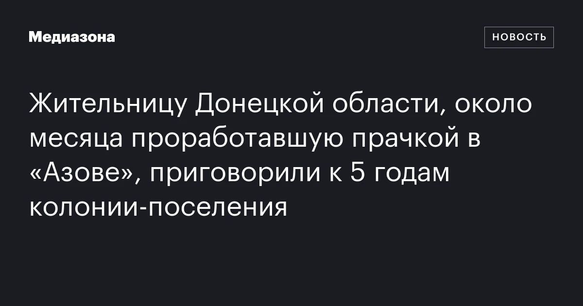 Жительницу Донецкой области, около месяца проработавшую прачкой в «Азове», приговорили к 5 годам колонии‑поселения