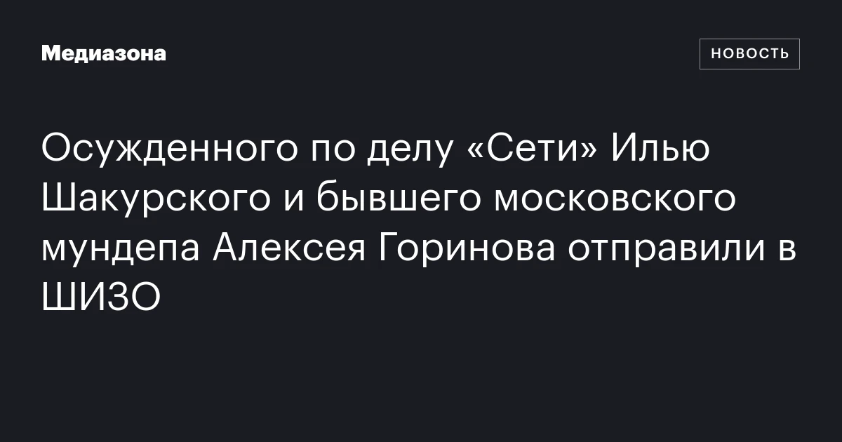 Осужденного по делу «Сети» Илью Шакурского и бывшего московского мундепа Алексея Горинова отправили в ШИЗО