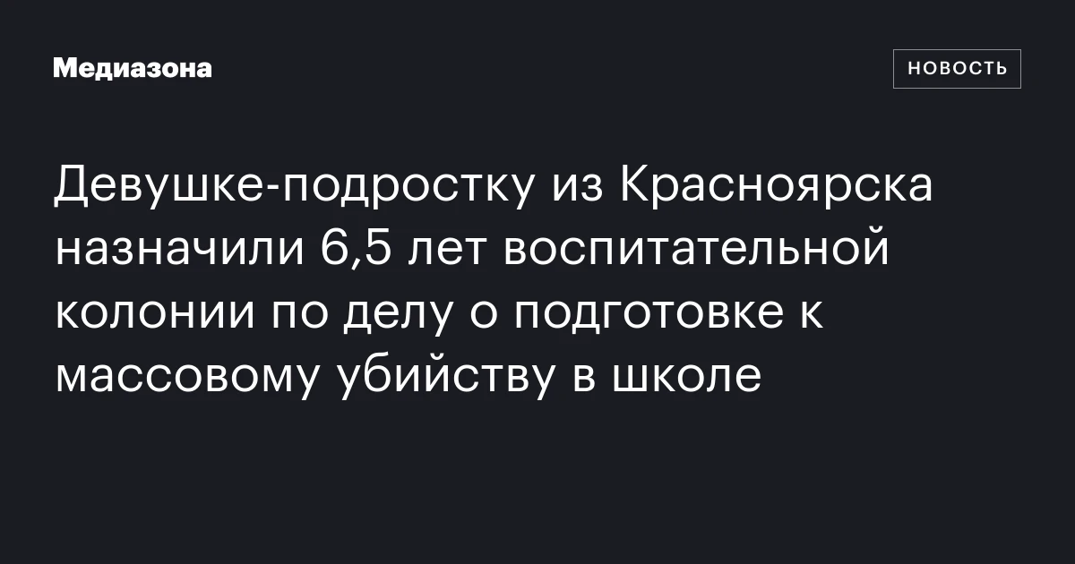 Девушке‑подростку из Красноярска назначили 6,5 лет воспитательной колонии по делу о подготовке к массовому убийству в школе