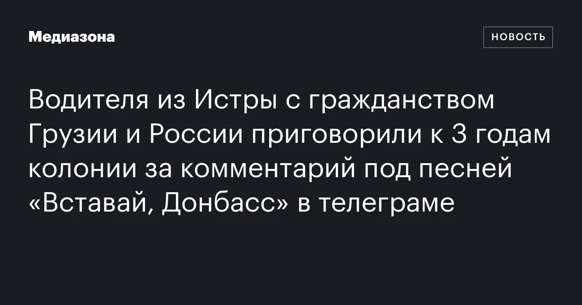 Водителя из Истры с гражданством Грузии и России приговорили к 3 годам колонии за комментарий под песней «Вставай, Донбасс» в телеграме
