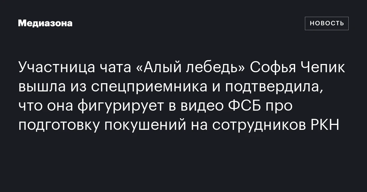 Участница чата «Алый лебедь» Софья Чепик вышла из спецприемника и подтвердила, что она фигурирует в видео ФСБ про подготовку покушений на сотрудников РКН