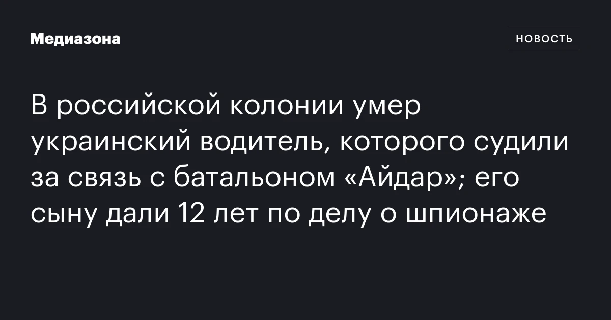 В российской колонии умер украинский водитель, которого судили за связь с батальоном «Айдар»; его сыну дали 12 лет по делу о шпионаже