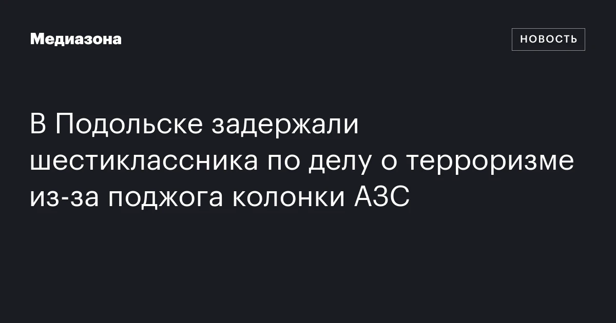 В Подольске задержали шестиклассника по делу о терроризме из‑за поджога колонки АЗС