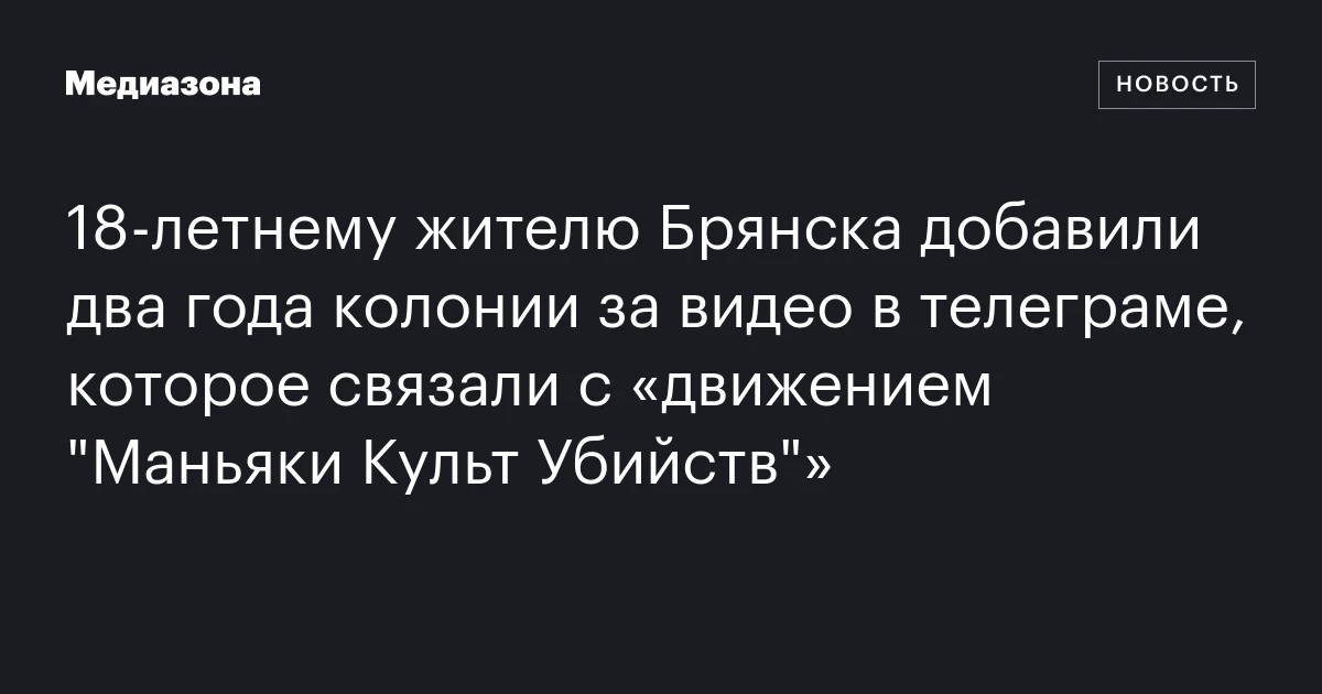 18‑летнему жителю Брянска дали 2 года колонии за видео в телеграме, которое связали с «движением 