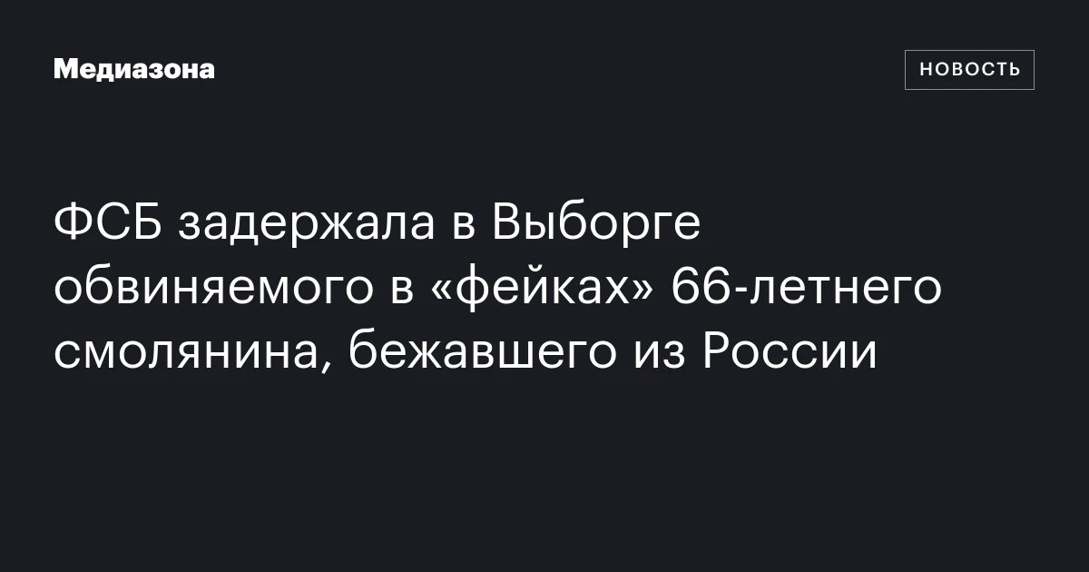 ФСБ задержала в Выборге обвиняемого в «фейках» 66‑летнего смолянина, бежавшего из России