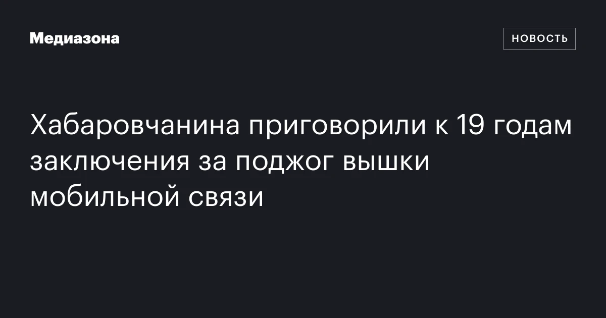 Хабаровчанина приговорили к 19 годам заключения за поджог вышки мобильной связи