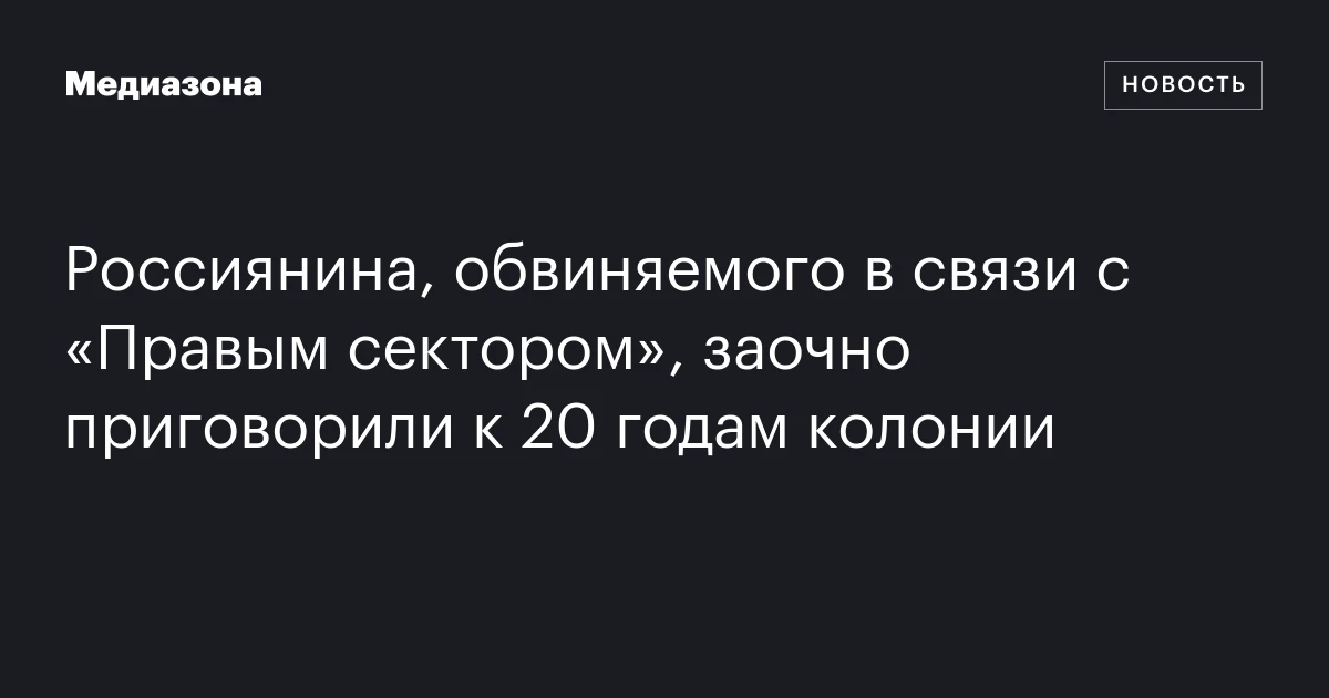Россиянина, обвиняемого в связи с «Правым сектором», заочно приговорили к 20 годам колонии