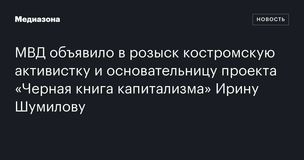МВД объявило в розыск костромскую активистку и основательницу проекта «Черная книга капитализма» Ирину Шумилову