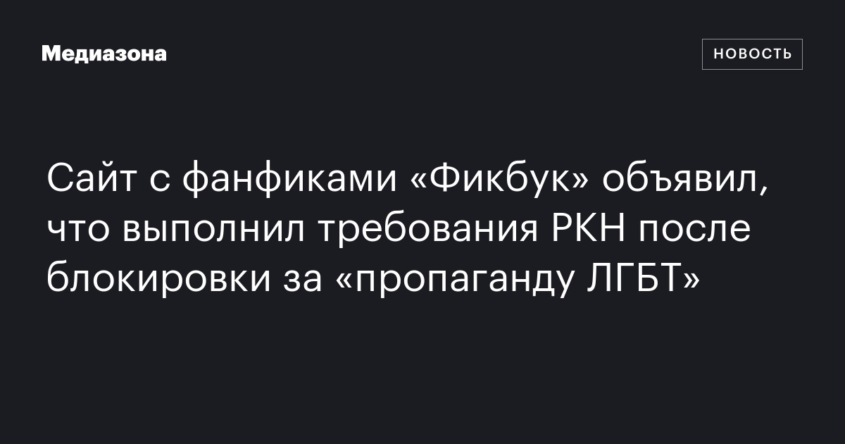 Сайт с фанфиками «Фикбук» объявил, что выполнил требования РКН после блокировки за «пропаганду ЛГБТ»