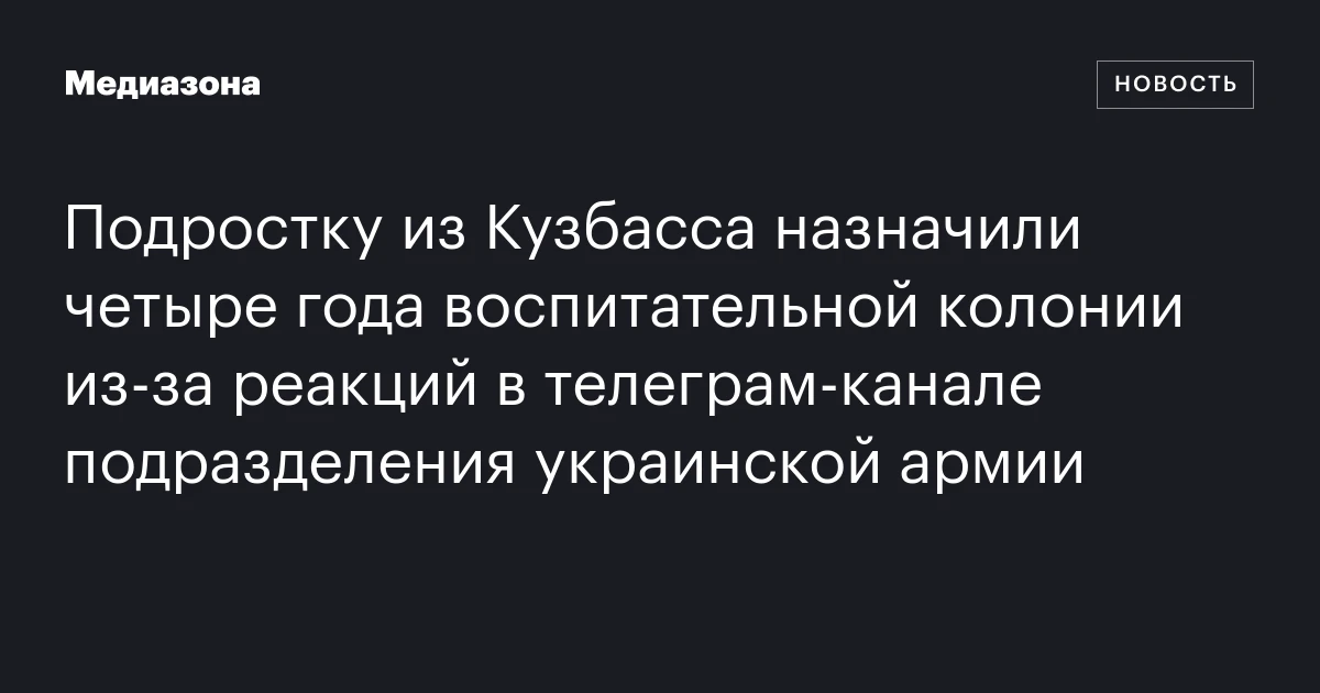 Подростку из Кузбасса назначили четыре года воспитательной колонии из‑за реакций в телеграм‑канале подразделения украинской армии