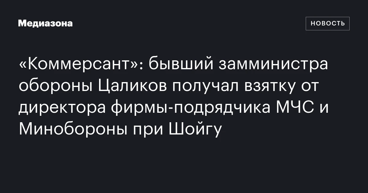 «Коммерсант»: бывший замминистра обороны Цаликов получал взятку от директора фирмы‑подрядчика МЧС и Минобороны при Шойгу
