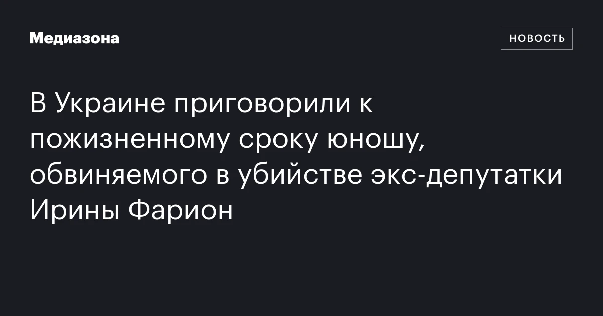 В Украине приговорили к пожизненному сроку юношу, обвиняемого в убийстве экс‑депутатки Ирины Фарион
