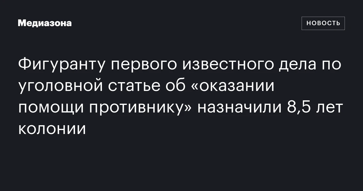 Фигуранту первого известного дела по уголовной статье об «оказании помощи противнику» назначили 8,5 лет колонии