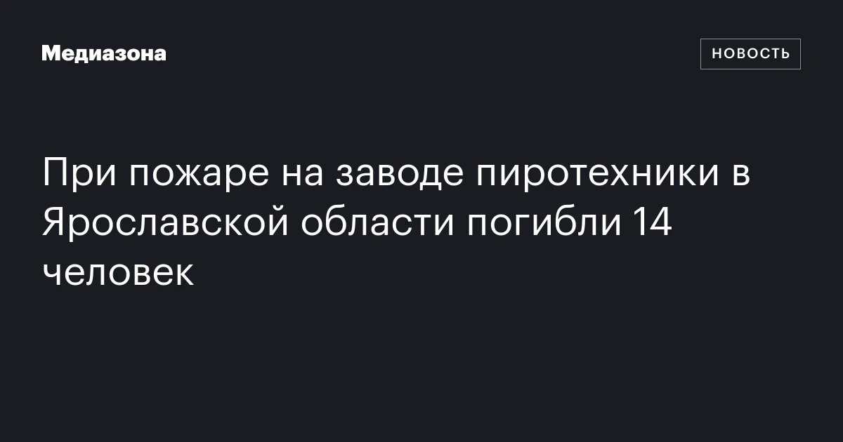 При пожаре на заводе пиротехники в Ярославской области погибли 14 человек