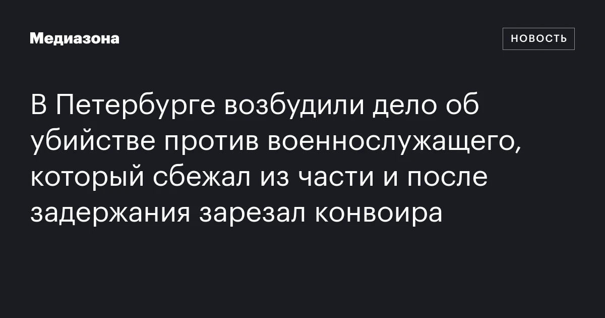 В Петербурге возбудили дело об убийстве против военнослужащего, который сбежал из части и после задержания зарезал конвоира
