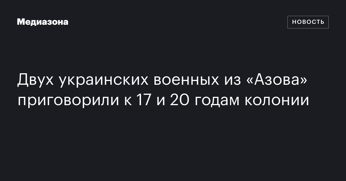 Двух украинских военных из «Азова» приговорили к 17 и 20 годам колонии