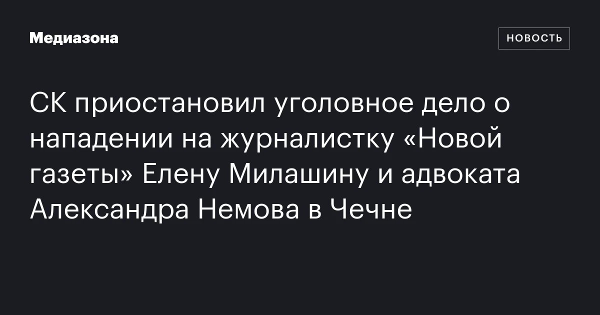 СК приостановил уголовное дело о нападении на журналистку «Новой газеты» Елену Милашину и адвоката Александра Немова в Чечне