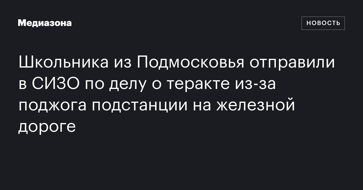 Школьника из Подмосковья отправили в СИЗО по делу о теракте из‑за поджога подстанции на железной дороге