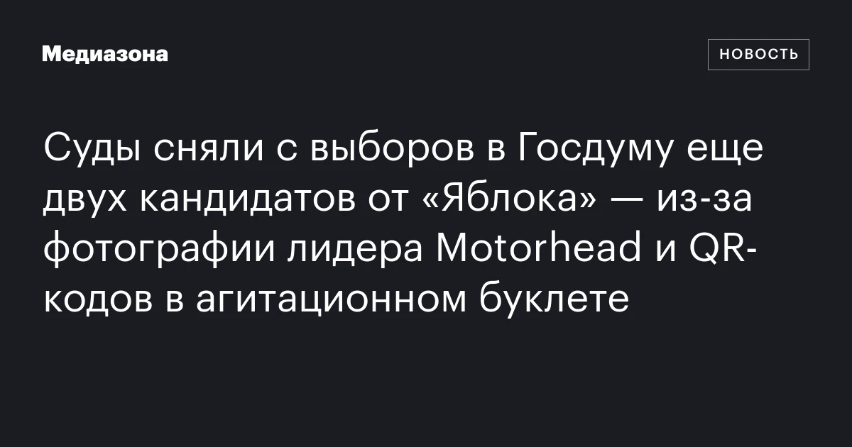 Суды сняли с выборов в Госдуму еще двух кандидатов от «Яблока» — из‑за фотографии лидера Motorhead и QR‑кодов в агитационном буклете
