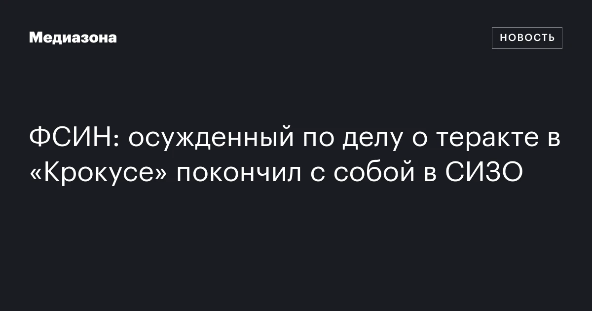 ФСИН: осужденный по делу о теракте в «Крокусе» покончил с собой в СИЗО