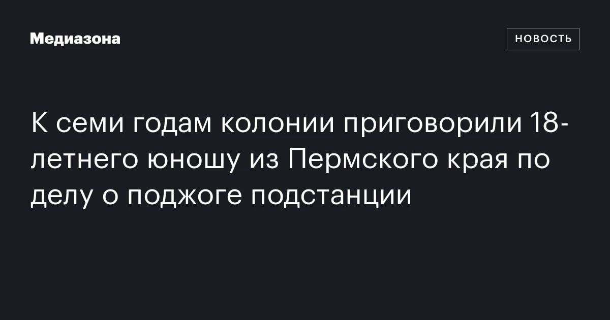 К семи годам колонии приговорили 18‑летнего юношу из Пермского края по делу о поджоге подстанции