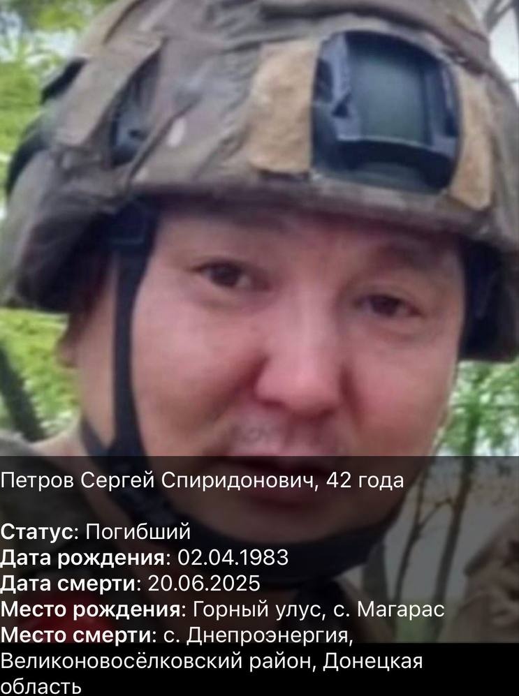 Фото: Погибший на войне с Украиной Петров Сергей Спиридонович. Республика Саха (Якутия), нет данных